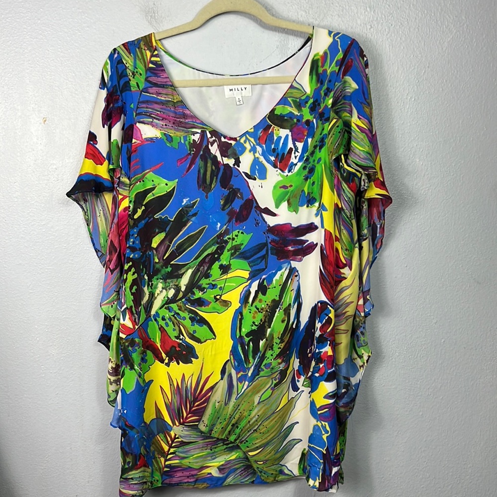 Milly Silk Colorful Floral Botanical Sleeveless Tunic Top 8